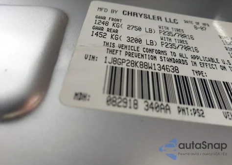 2008 Jeep Liberty Sport z USA, uszkodzony, nr VIN 1J8GP28K88W134638